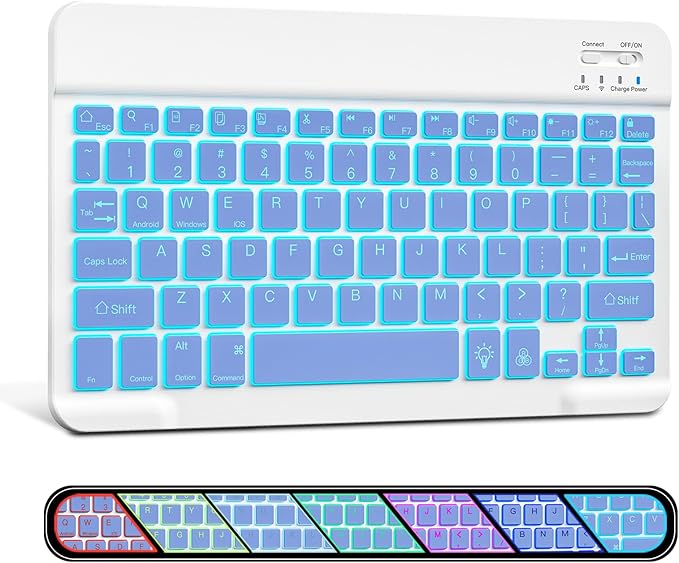 XIWMIX Ultra-Slim Wireless Bluetooth Keyboard-7 Colors Backlit Universal Rechargeable Portable Keyboard for iPad 10th/9th/8th/7th/6th/5th/Pro/Air/Mini,Galaxy Tab More iOS Android Windows Device,Purple