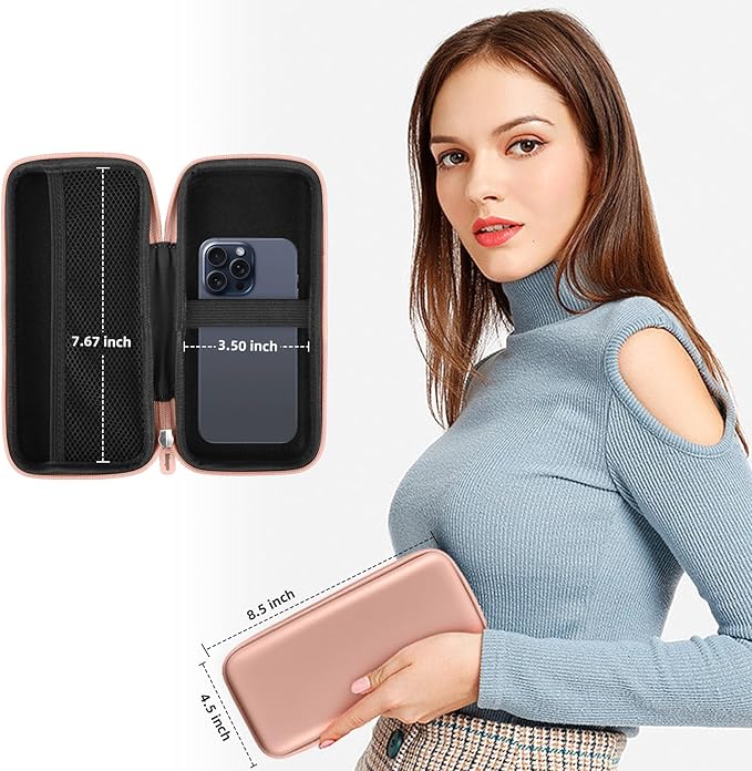 iMangoo Travel Essential Electronics Organizer Charger Case, Shockproof Dual Zipper Power Bank Cables Tech Accessories Pouch Purse, Men & Women Travel Must Have Storage Bag, 8.5x4.5x2 inch Rose Gold