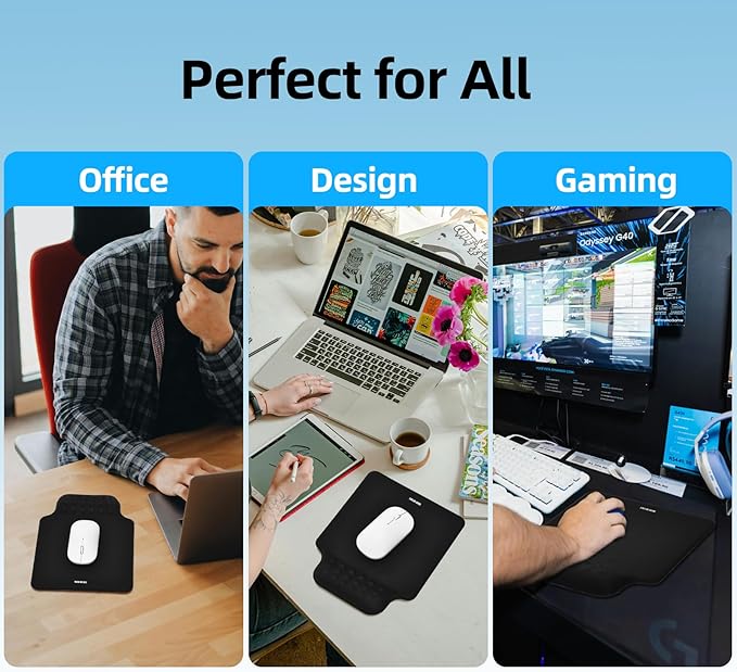 TIDALSOIL Ergonomic Mousepad with Slow-Rebound Memory Foam Wrist Rest - Ultra Smooth Surface, Non-Slip Base, Desk Essential for Office, Design, Gaming, 9.4"x8.1"