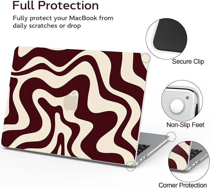 B BELK Compatible with MacBook Air 13 inch Case M5 2026 2025-2022 M4 M3 M2 A3449 A3240 A3113 A2681, Plastic Hard Shell+Keyboard Cover+Screen Protector for MacBook Air 13.6 inch Case, Marsala Red Wave