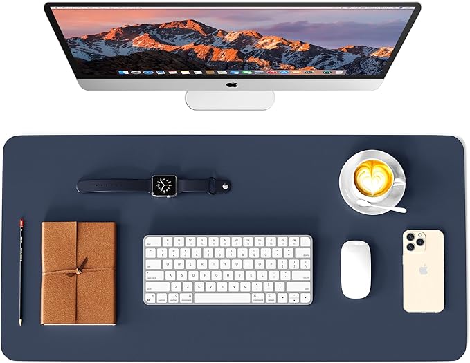 WAYBER Leather Desk Pad Protector, Waterproof Mouse Pad, PU Desk Mat, Office Desk Cover, Desk Writing Mat for Office/Home/Work/Cubicle (Blue/Yellow) 35.4x17in