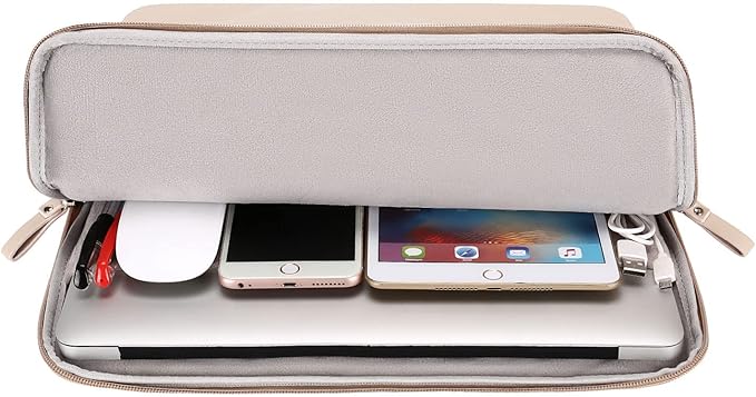 MOSISO Laptop Sleeve Bag 13 inch Compatible with MacBook Air 13.6 inch 2025-2022 M4 M3 M2/Air 13 inch 2022-2018 M1/Pro 13 2025-2016 M2 M1, PU Leather Padded Bag Waterproof Case, Apricot