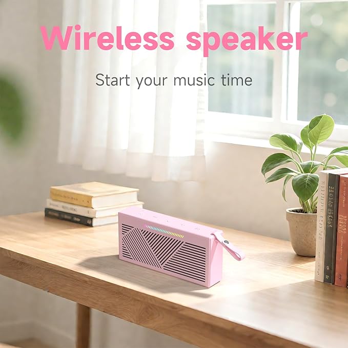 Bluetooth Speaker Wireless Portable IPX5 Waterproof for Home Party Outdoor Beach, Pink