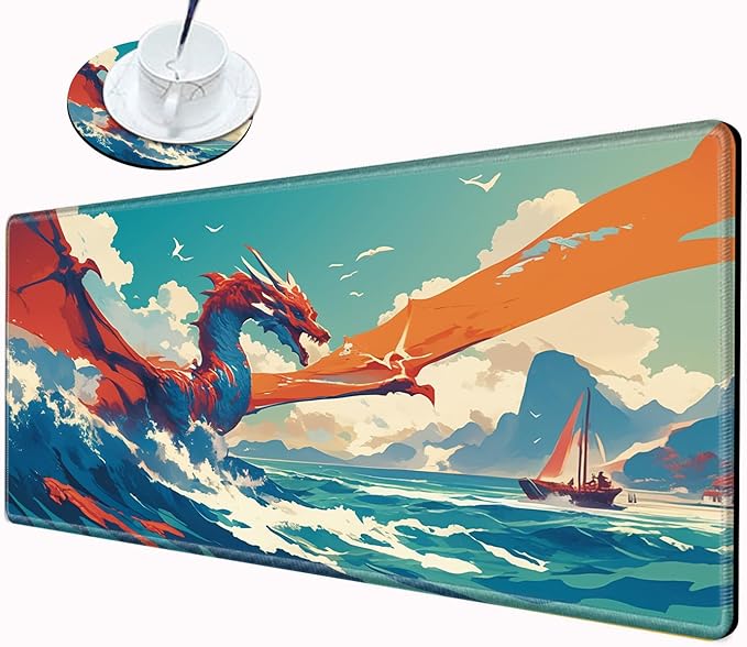 Gaming Mouse Pad Large Mousepad Dragon Desk Mat XXL Big Desk Pad Rubber Base Computer Pad with Stitched Edges Mouse Mat for Work Game Home Office