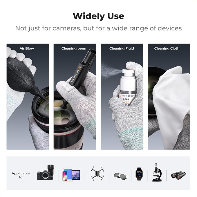 K&F Concept Professional Camera Cleaning Kit - Sensor Cleaner, APS-C & Full-Frame Swabs, Air Blower, Lens Brush, Gloves, Lens Cloths, Carry Case, Lens Cleaning Kit for FF DSLR & Mirrorless Cameras - Image 8