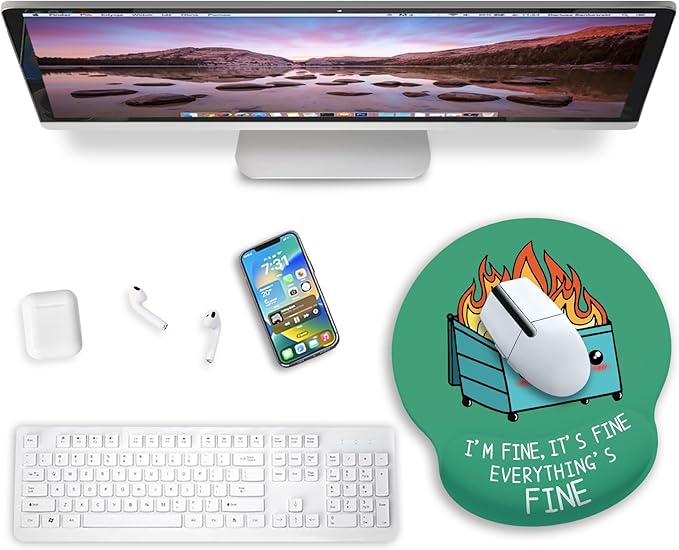Ergonomic Mouse Pad with Wrist Support, Dumpster on Fire Mouse Pad with Wrist Rest, Gaming Mousepad with Non-Slip Pain Relief PU Base, Cute Mouse Pad for Desk Accessories Office Supplies Decor