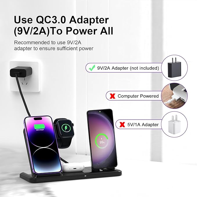 Wireless Charger for iPhone Charging Station, Foldable 4 in 1 Fast Charging for iPhone 16 15 14 13 12 Pro Max Plus, Charger Stand for Apple Watch & Airpods 4 3 2 Pro,for Samsung Series Yellow
