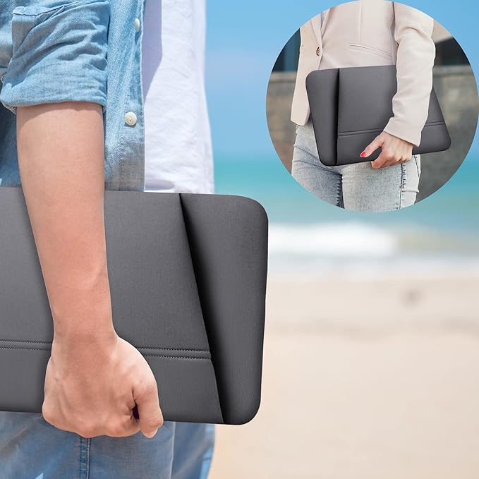 TEDNETGO Laptop Case, 15.6 inch Laptop Sleeve, Sturdy 15 inch HP Computer Bag, Lenovo Computer Briefcase Carrying Cover Case 16 inch Neoprene Bag with Pockets for Dell Asus Gifts for Women Men, Grey