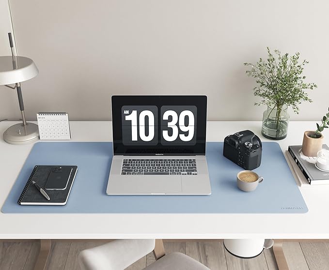 RENMTURE PU Mouse Pad, Faux Leather Large Desk Pad, Home Work Office Accessories, Non-Slip Desk Mat, Waterproof Gaming Pad Desk Blotter (32"x16", Baby Blue)