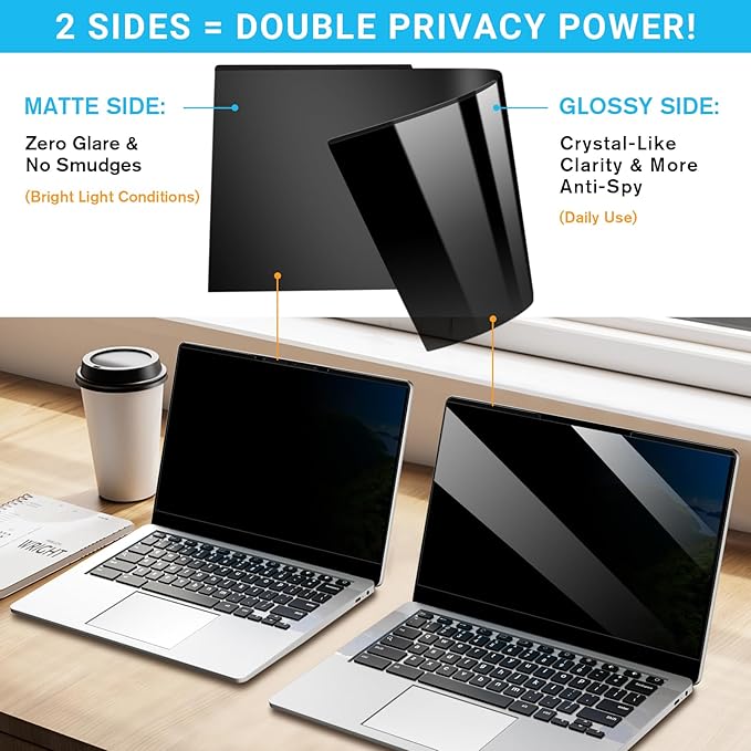 ZOEGAA Laptop Privacy Screen 14 Inch 16:9,Magnetic Removable Anti-Glare Blue Light Blocking Laptop Privacy Screen, Compatible with Dell/Lenovo/HP/Huawei/Acer/Asus