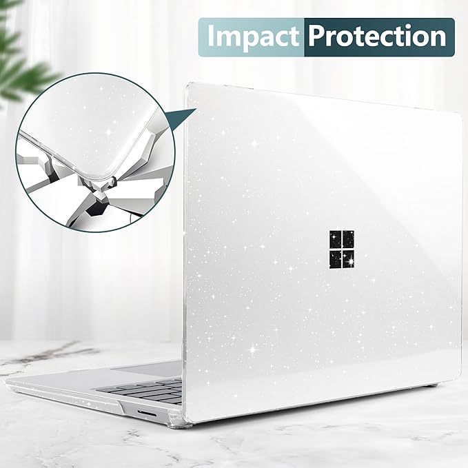 Batianda Premium Crystal Case for Microsoft Surface Laptop 13.8-inch Touchscreen 2024 (7th Edition) Lightweight Durable Scratch-Resistant, with Keyboard Cover & Screen Protector, Bling Clear