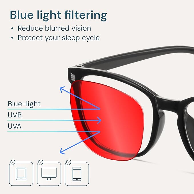 Gaoye Black with Red Lenses Blue Light Glasses for Computer & Gaming - Anti UV Ray Lenses, Scratch-Resistant & Comfort Fit