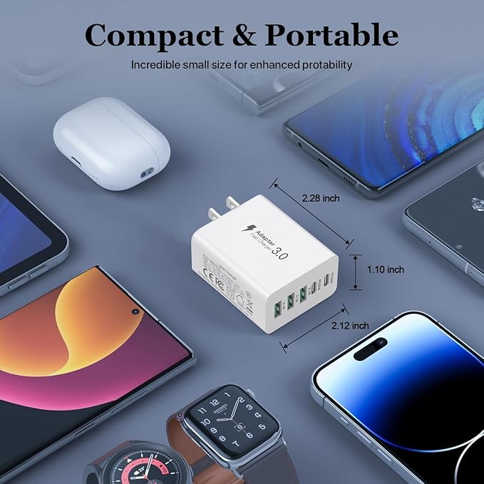 【2-Pack】 iPhone Fast USBC Charger, 80W USB C Wall Charger, Dual-30W Multiport Fast Charging Block, 5-Port Universal Plug Compatible with iPhone 17/16/15, Google Pixel 10Pro/10/9Pro/9a/8/7, iPad