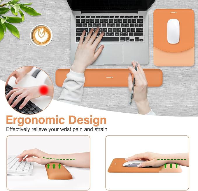 MOSISO Wrist Rest Support for Mouse Pad&Keyboard Set, Rectangular Ergonomic Mousepad Non-Slip Base Home/Office Pain Relief&Easy Typing Pad with Neoprene Cloth&Raised Silicone Lining, Cosmic Orange