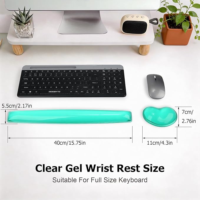 Gel Keyboard & Mouse Wrist Rest Set - Keyboard Wrist Rest Pad & Mouse Support for Office Gaming Pad Computer Laptop Ergonomic Comfortable Pain Relief-Green Pad Set