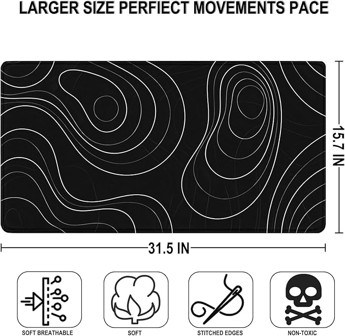 Gaming Mouse Pad, 31.5" x15.7" Large Mat with Superior Micro-Weave Cloth, Water Resist Keyboard Mousepad with Non-Slip Base, Laptop Pad for Office Home Gaming, Black White Line