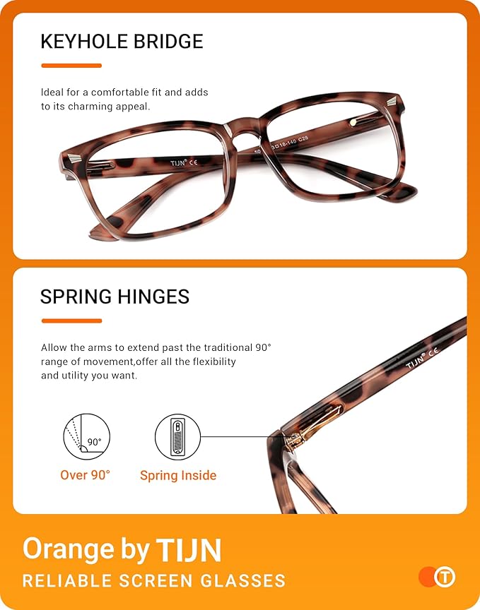 TIJN Blue Light Blocking Glasses for Women Men Square Frame Nerd Eyeglasses Anti Blue Ray Computer Screen Glasses
