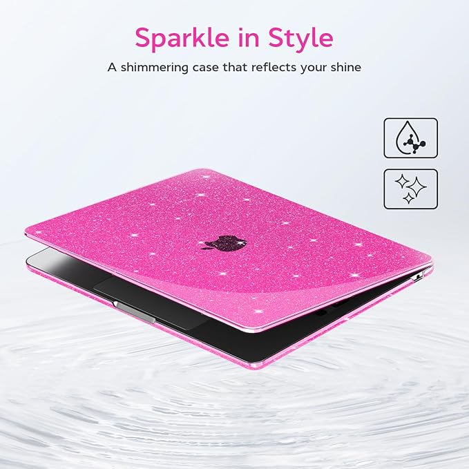 B BELK Compatible with MacBook Air 13 inch Case M5 2026 2025-2022 M4 M3 M2 A3449 A3240 A3113 A2681, Plastic Hard Shell+Keyboard Cover+Screen Protector for MacBook Air 13.6 inch Case, Sparkly Hot Pink