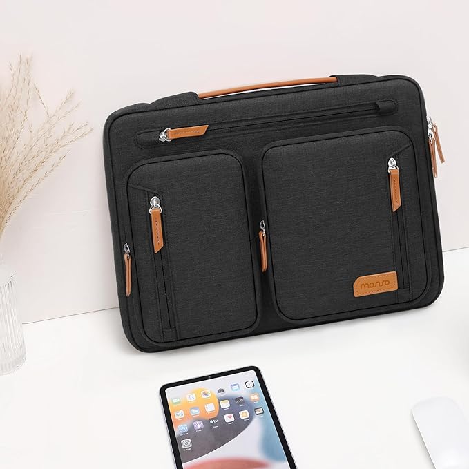 MOSISO 360 Protective Laptop Case 14 inch, Laptop Sleeve Compatible with HP Lenovo Dell ASUS Acer, HP Stream/Dell Latitude 14, Side Open Carrying Computer Bag with 5 Accessory Pockets&Belt, Black