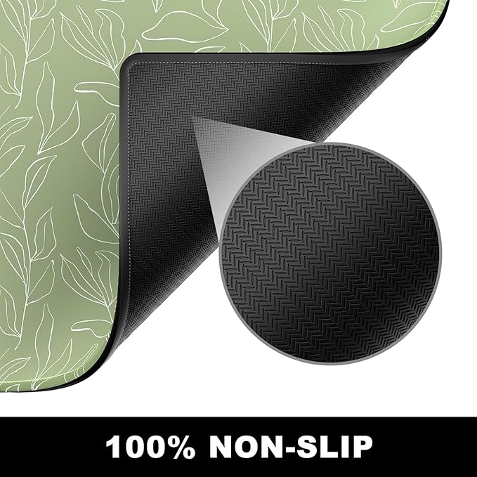 BOSOBO Large Desk Pad - XXL XL Extended Gaming Mouse Pad, Office & Home Mat, Long Keyboard Cover, Desktop Full Cover 31.5 x 11.8 Inches, Minimalist Green Leaf
