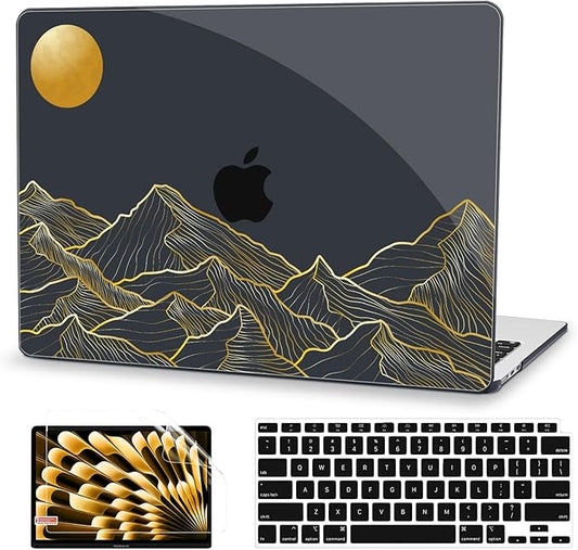 G JGOO Compatible with MacBook Air 13 inch Case 2026 2025-2022 M5 A3449 M4 A3240 M3 A3113 M2 A2681, Hard Shell for MacBook Air 13.6 inch Case + Keyboard Cover + Screen Protector, Abstract Mountain