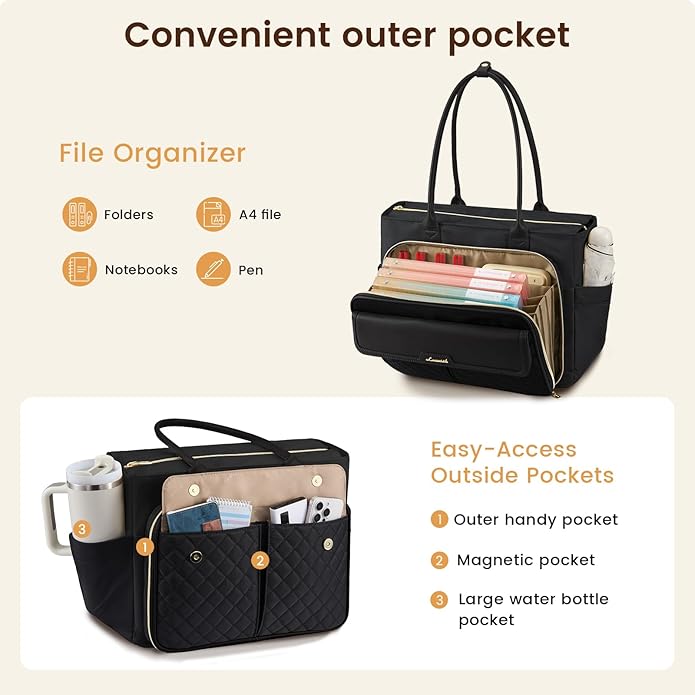 LOVEVOOK Teacher Tote Bag for Women, Laptop Bag Briefcase with Accordion File Pocket, Nurse Handbag for Work, Travel, College | 40oz Cup Holder, Muli-Pockets