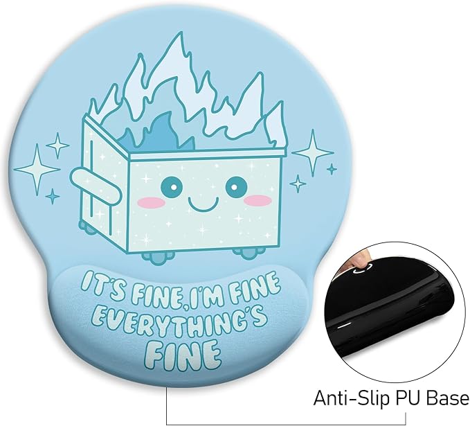 Blusabaca Dumpster on Fire Mouse Pad with Wrist Rest, Funny Cute Ergonomic Mouse Pads for Desk Wrist Support, Mousepad for Wireless Mouse Gaming Work Home Desk Accessories Office Supplies Decor Women