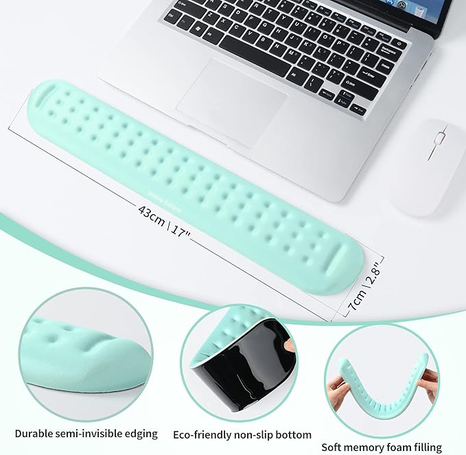 UnivoColors Turquoise Green Superfine Memory Foam Keyboard Wrist Rest Soft Gel Ergonomic Wrist Support Pad for Computer, Laptop, Office, Gaming, Typing