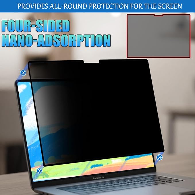 Nano-Suction Privacy Screen Protector for MacBook Pro 14 Inch (2021-2024, M1, M2, M3, M4, Pro, Max) Removable Laptop Privacy Screen Shield
