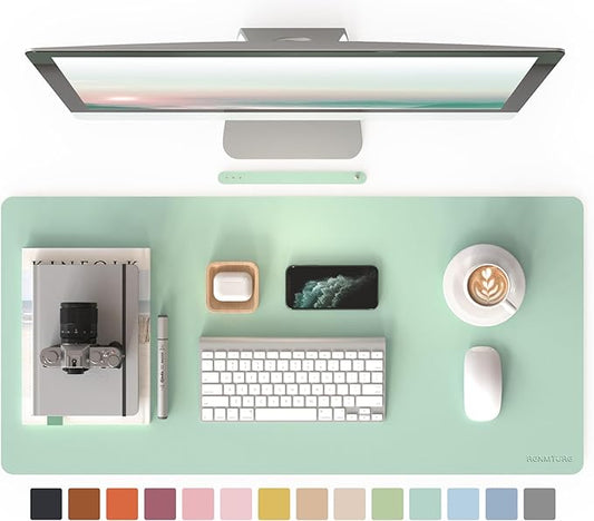 RENMTURE PU Mouse Pad, Faux Leather Large Desk Pad, Home Work Office Accessories, Non-Slip Desk Mat, Waterproof Gaming Pad Desk Blotter (36"x17", Mint Green)