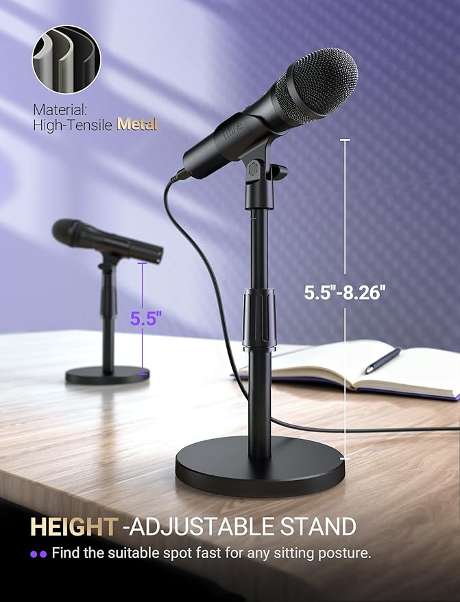 FIFINE USB/XLR Dynamic Microphone for Podcast Recording, Studio Handheld Mic Set with Desktop Stand for Vocal, Voice Over, Streaming, Black-AmpliTank TANK2