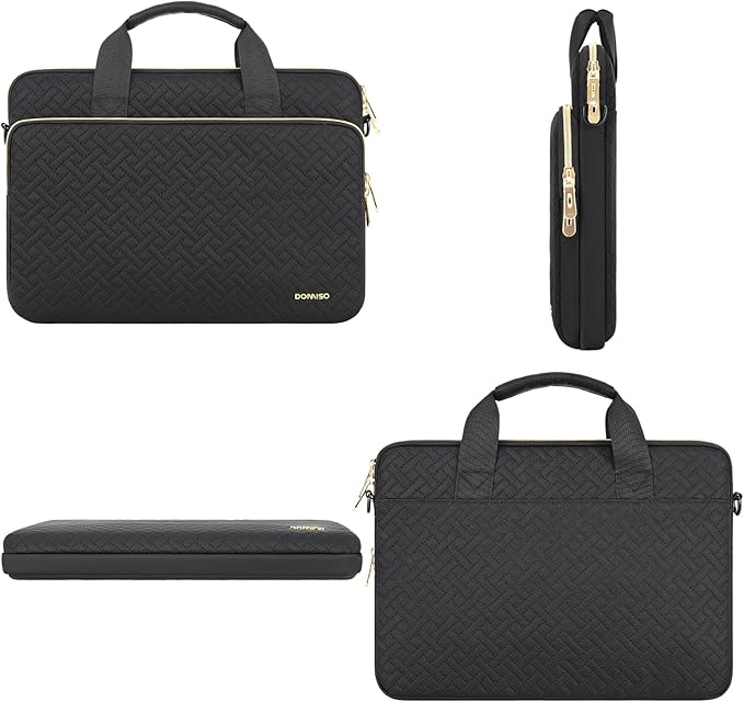 DOMISO 14 inch Laptop Case Sleeve Protective Cover Compatible with MacBook Air 15 M4 M3 M2,MacBook Pro,14-15 inch HP Dell ASUS Lenovo Chromebook,Waterproof Computer Bag with Shoulder Strap,Black