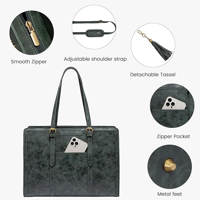 LOVEVOOK Laptop Bag for Women Vintage Leather Laptop Tote 15.6 inch Large Capacity Computer bag with Clutch Purse for Work
