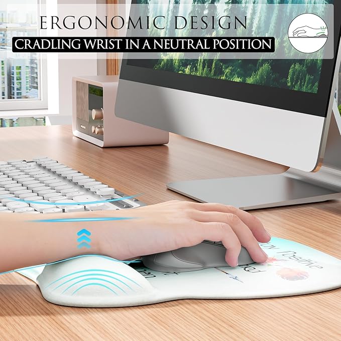 MROCO Ergonomic Mouse Pad with Gel Wrist Rest, Smooth Wrist Support Surface, Non-Slip PU Base for Pain Relief, Comfortable Mousepad for Computer, Laptop, Office & Home, 9.4 x 8.1 in, Feather Arrow