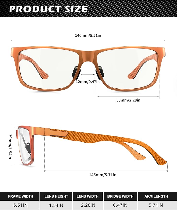 ANYLUV Carbon Fiber Reading Glasses for Men Women, Blue Light Blocking Computer Readers, Anti Glare Spring Hinge