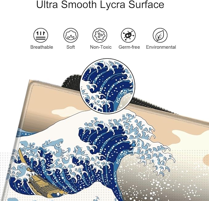 Gaming Mouse Pad Japanese Sea Wave Mousepad 24x12 Desk Pad XL Ocean Desk Mat Long Extended Computer Mat Non Slip Base Big Mouse Mat for Wireless Mouse Laptop Office