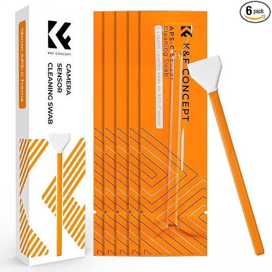 K&F CONCEPT 6 Pack APS-C Frame Sensors Cleaning Swabs, DSLR SLR Digital Camera Dry CCD CMOS Clean Swabs Compatible with Nikon Sony Canon DSLR Camera Sensor, 16mm x 20mm by KFCONCEPT