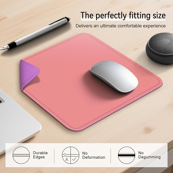 Dual Sided Leather Desk Mat - Waterproof Desk Pad - Ideal for Large Mouse Pad and Desk Mats on Top of Desks (Pink, 11"*8")