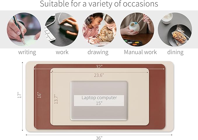 RENMTURE Double-Sided Two-Tone Faux Leather Desk mat Desktop Organization and Accessories Home and Office Large Mouse pad Game and Work (Beige/Brown, 23.6" x 13.7")