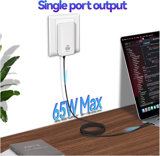 65W GaN USB C Charger Block,2-Ports Flat USB Wall Charger,flodable Plug for Travel, with PD3.0&PPS for iPhone 17/16/15 Series, Galaxy S25/S24, Pixel 10/9, MacBook Pro/Air, iPad Pro(2026 New)