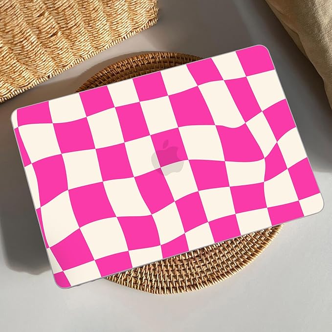 AKIT Compatible with MacBook Air 13 Inch Case M1 2022 2021 2020 A2337 A2179 A1932, Pattern Hard Laptop Shell Case+Screen Protector+Keyboard Cover for MacBook Air 13.3 Inch, Hot Pink Checkerboard