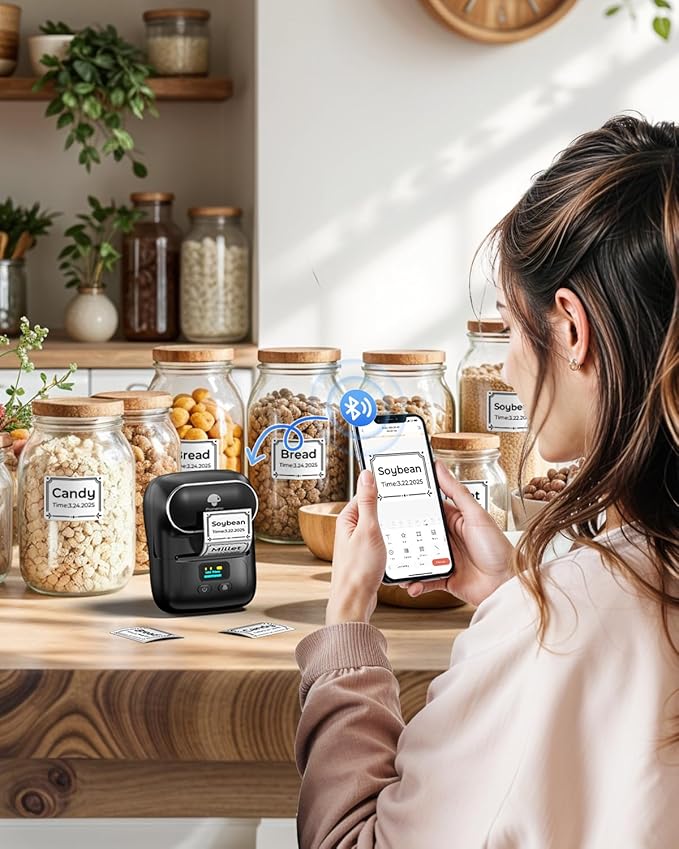 Phomemo Label Maker with 3 Roll Labels and Bag, Barcode Label Printer for Small Business, Logo Office, School, Home, Sticker Printer Compatible with Phones & PC