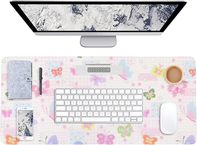 AUPET Leather Desk Pad Blotter Mat, Large Mouse Pad, Non-Slip Waterproof Desk Writing Pad Protector, Desk Decor for Office，Home，Gaming (Butterfly Fantasy, 35.4X15.7 inch)
