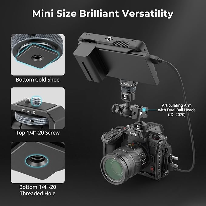 SmallRig Camera Monitor Mount Lite with Cold Shoe, Swivel 360° and Tilt 180° Holder for Field Monitor, LED, Flash and Video Shooting Photography Accessories, Max Load Capacity of 90° Tilt 3.2kg - Image 5