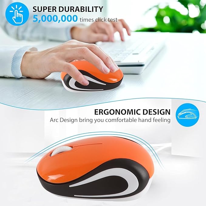 Wireless Mouse Mini Small Cute Pocket Portable Compact Travel USB Tiny Optical Little Mice 3 Buttons 1000 DPI Cordless Mouse for PC Laptop Computer MacBook Kids Girl Boy Women Small Hands Gift(Orange)