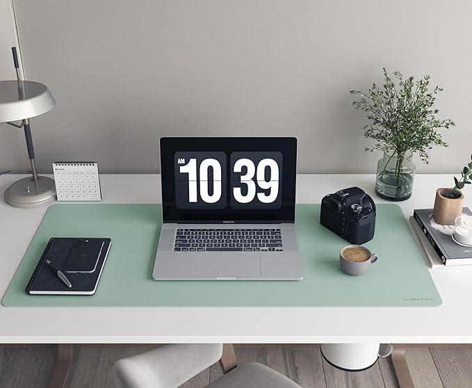 RENMTURE PU Mouse Pad, Faux Leather Large Desk Pad, Home Work Office Accessories, Non-Slip Desk Mat, Waterproof Gaming Pad Desk Blotter (36"x17", Mint Green)