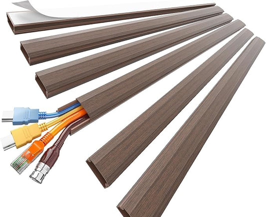 Delamu Cord Hider, Large Cord Covers for 3-4 Wires on Wall, 85in Cable Hider, Easy Set up Wire Hiders Wire Covers for Cords on Wall, TV Cable Cover Raceway for Home & Office, W1.18 H0.67in, CherryWood by DELAMU