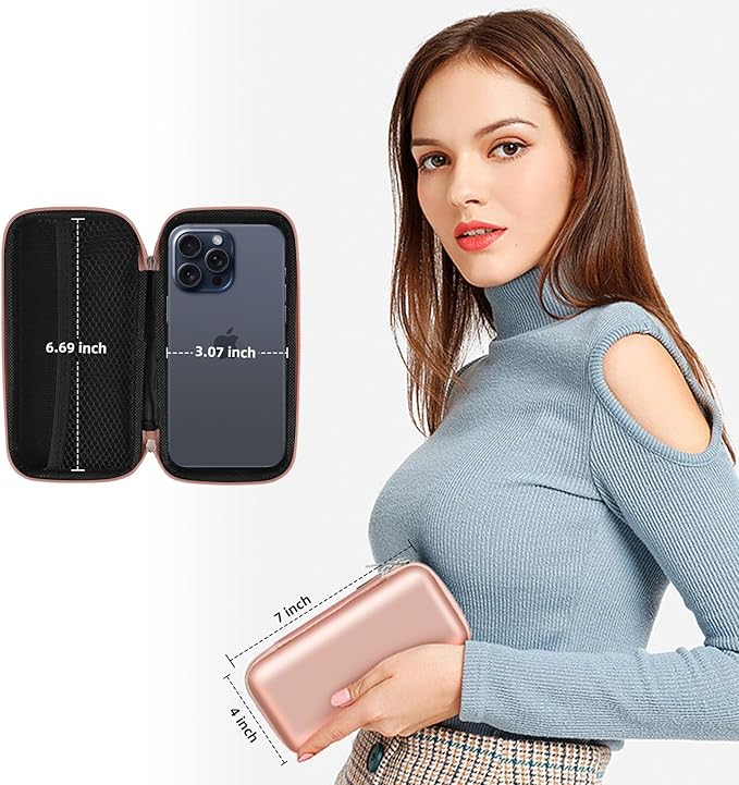 iMangoo Travel Essential Electronics Organizer Charger Case, Shockproof Dual Zipper Power Bank Cables Tech Accessories Pouch Purse, Men & Women Travel Must Have Storage Bag, 6.5x3.2x1 inch Rose Gold