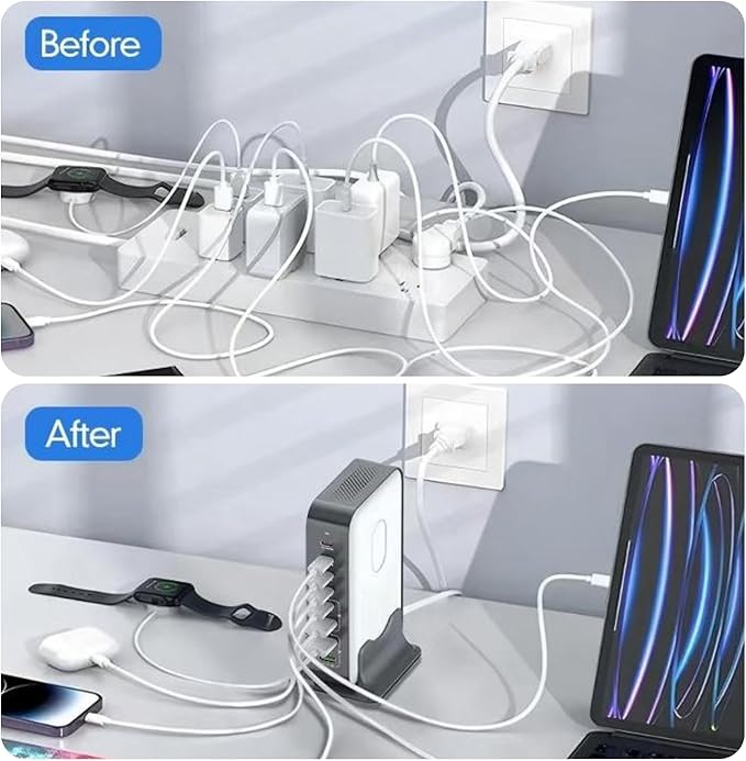 8 Ports USB C Fast Charger Block, Chagring Station Dual 100W PD PPS HUB for Multiple Devices, Laptop Adapter Compatible with MacBook Pro/Air iPad iPhone Pro Max