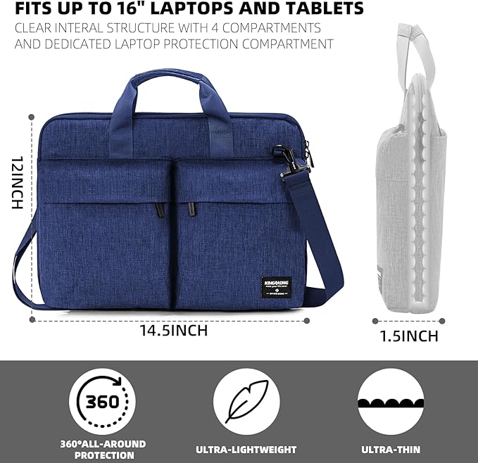 KINGSLONG 15.6 inch Laptop Shoulder Bag, Slim Laptop Sleeve Case, Shockproof Computer Notebook Ultrabooks Carrying Case Handbag Cover Fit for Acer Asus Dell Lenovo HP, Blue
